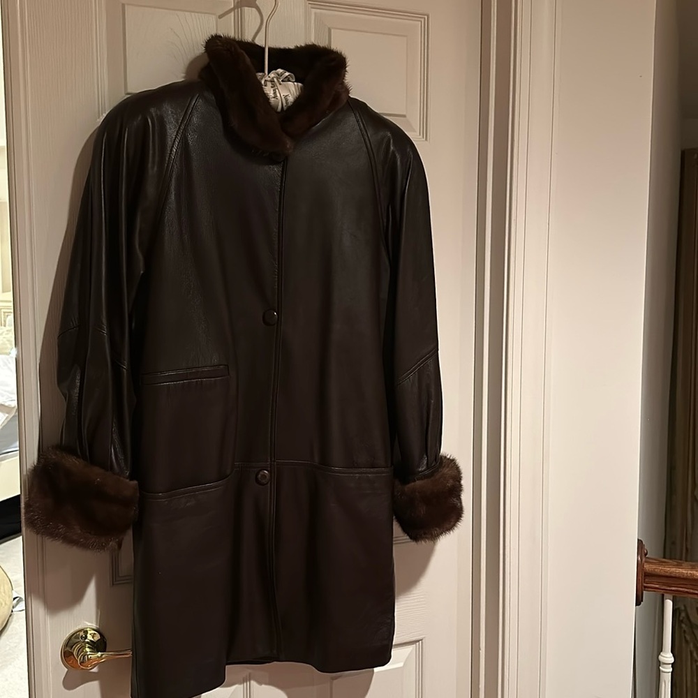 Leather coat with mink lining.